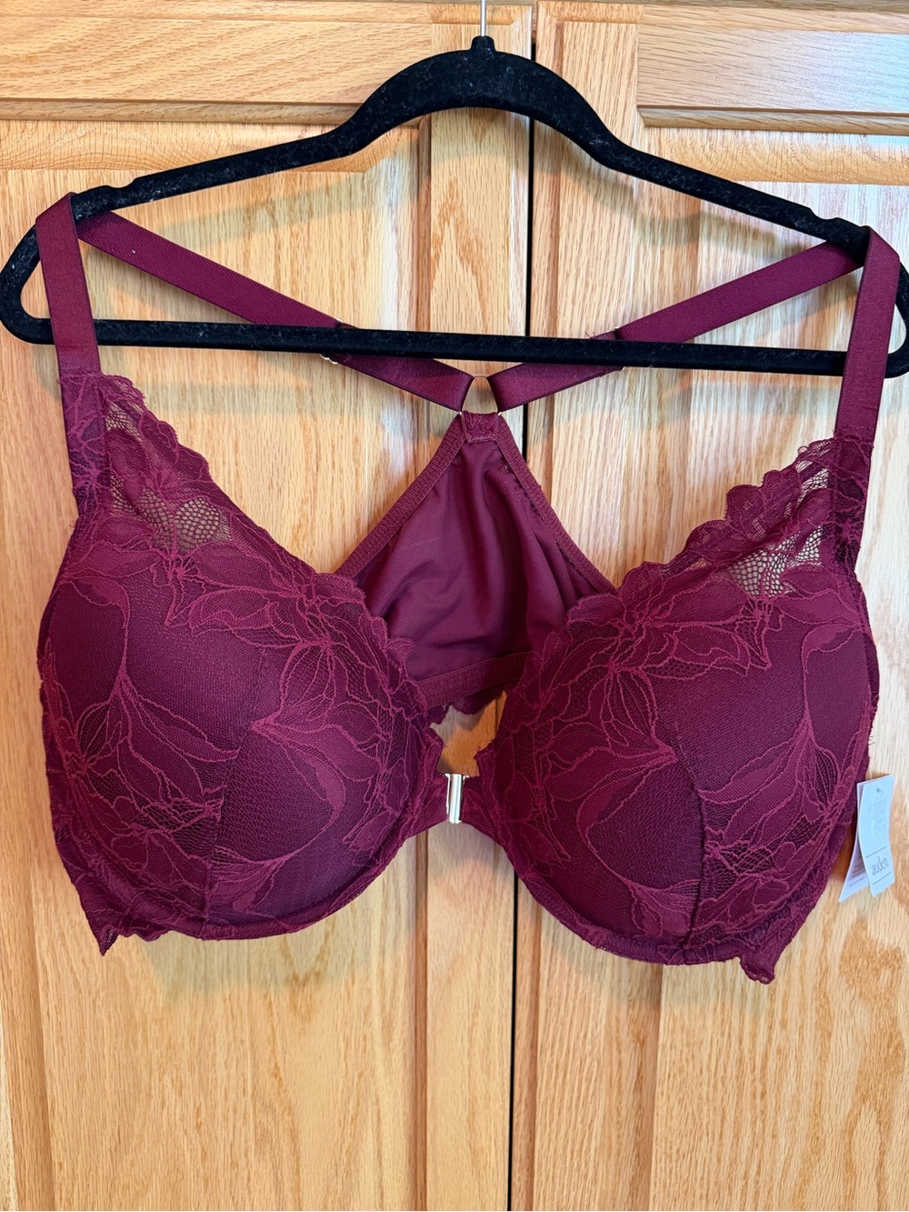 Auden 46C Burgundy Lace Plunge Bra NWT